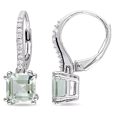 Green Quartz LeverBack Earrings in Sterling Silver
