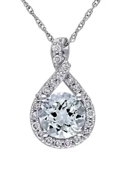 1 1/7 ct. t.w. Aquamarine and 1/5 ct. t.w. Diamond Teardrop Pendant with Chain