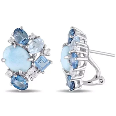 Larimar, London, Sky Blue & White Topaz Post Earrings in Sterling Silver