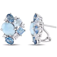 Larimar, London, Sky Blue & White Topaz Post Earrings in Sterling Silver