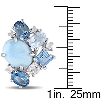 Larimar, London, Sky Blue & White Topaz Post Earrings in Sterling Silver