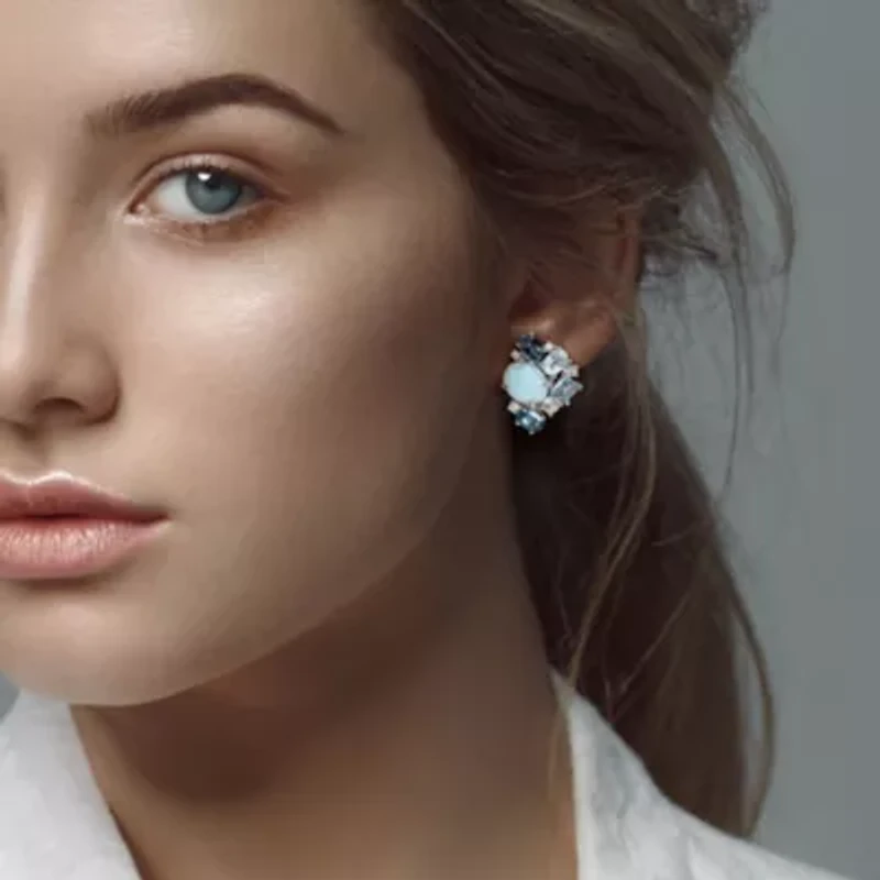 Larimar, London, Sky Blue & White Topaz Post Earrings in Sterling Silver