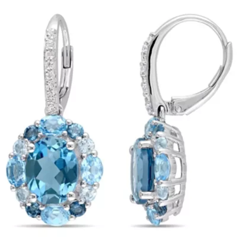 London, Swiss, Sky Blue & White Topaz LeverBack Earrings in Sterling Silver