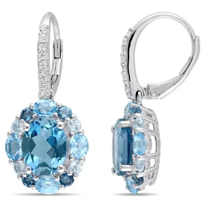 London, Swiss, Sky Blue & White Topaz LeverBack Earrings in Sterling Silver
