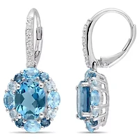 London, Swiss, Sky Blue & White Topaz LeverBack Earrings in Sterling Silver