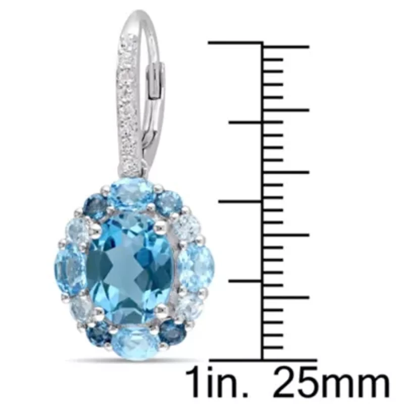 London, Swiss, Sky Blue & White Topaz LeverBack Earrings in Sterling Silver