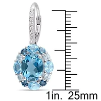 London, Swiss, Sky Blue & White Topaz LeverBack Earrings in Sterling Silver