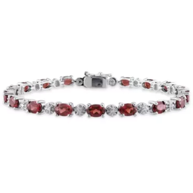 Garnet & Diamond Bracelet in Sterling Silver