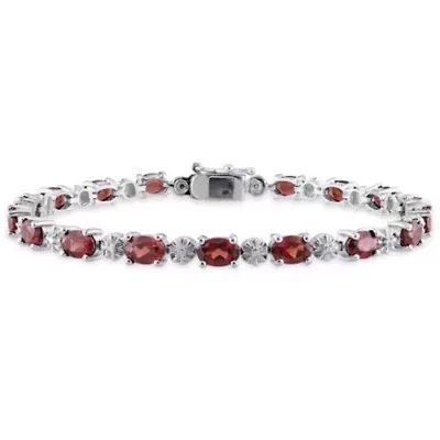 Garnet & Diamond Bracelet in Sterling Silver