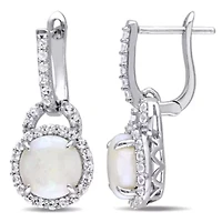 3.1 CT TGW Opal and White Topaz Hinged Hoop Charm Earrings in Sterling Silver