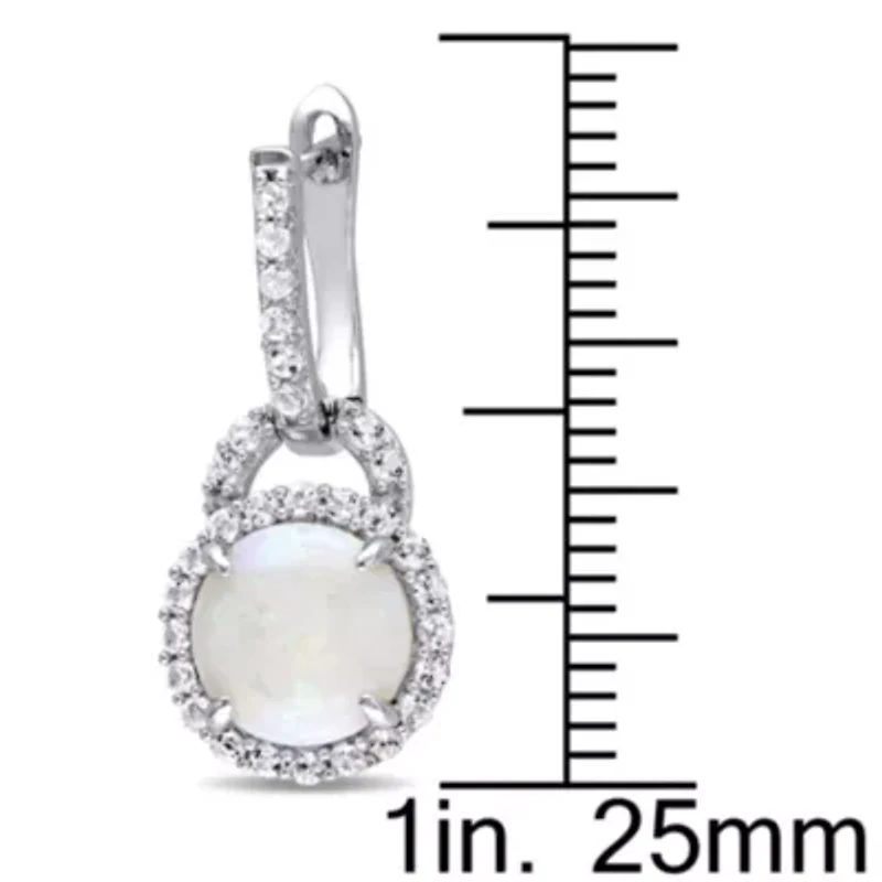 3.1 CT TGW Opal and White Topaz Hinged Hoop Charm Earrings in Sterling Silver