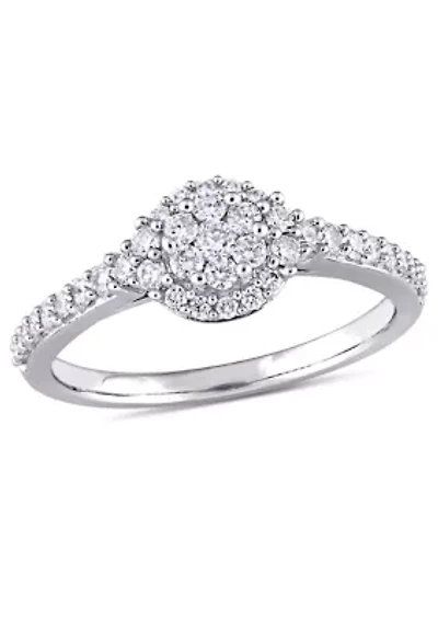 1/2 ct. t.w. Diamond Composite Halo Engagement Ring 14k White Gold