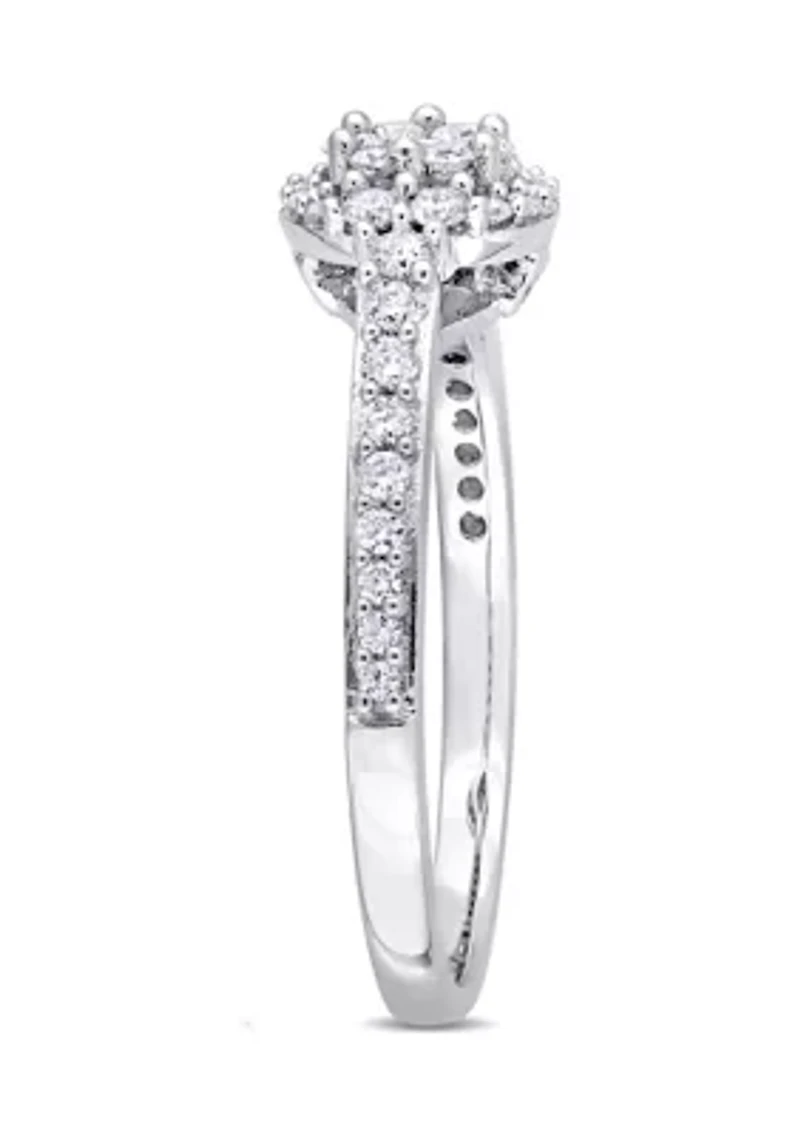 1/2 ct. t.w. Diamond Composite Halo Engagement Ring 14k White Gold