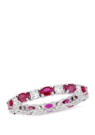 2 ct. t.w. Oval Ruby and 0.75 ct. t.w. Diamond Eternity Ring in 14K White Gold