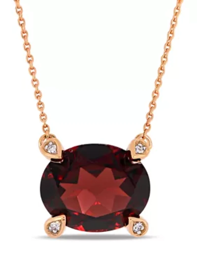 2.88 ct. t.w. Garnet and 1/10 ct. t.w. Diamond Accent Oval Station Necklace in 10k Rose Gold