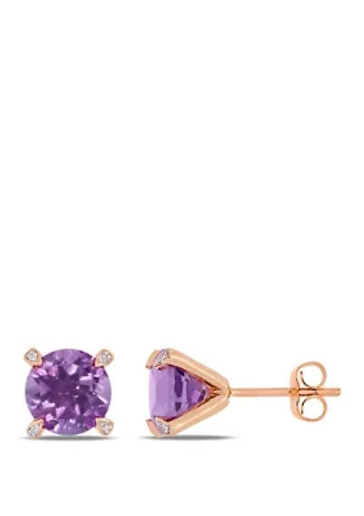 3 ct. t.w. Amethyst and 1/10 ct. t.w. Diamond Accent Martini Stud Earrings in 10k Rose Gold