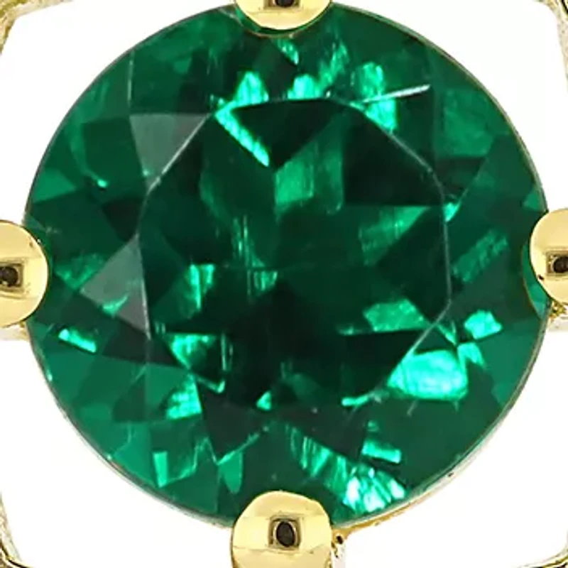 1 ct. t.w. Created Emerald and 0.07 ct. t.w. Diamond Floating Halo Square Stud Earrings in 10K Yellow Gold