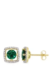 1 ct. t.w. Created Emerald and 0.07 ct. t.w. Diamond Floating Halo Square Stud Earrings in 10K Yellow Gold