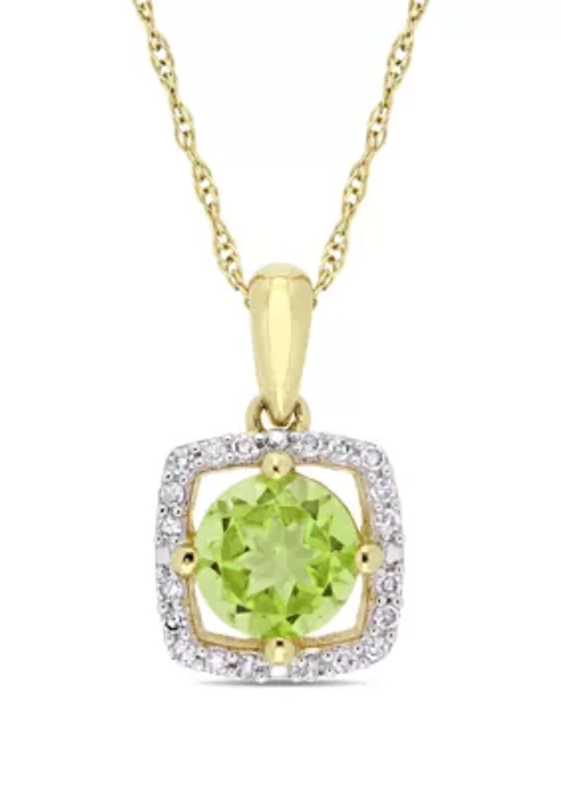 0.88 ct. t.w. Peridot and 0.1 ct. t.w. Diamond Floating Halo Pendant with Chain in 10K Yellow Gold