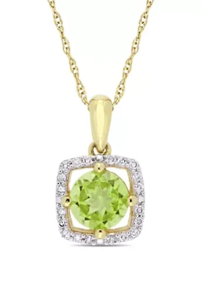 0.88 ct. t.w. Peridot and 0.1 ct. t.w. Diamond Floating Halo Pendant with Chain in 10K Yellow Gold