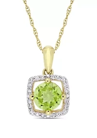 0.88 ct. t.w. Peridot and 0.1 ct. t.w. Diamond Floating Halo Pendant with Chain in 10K Yellow Gold