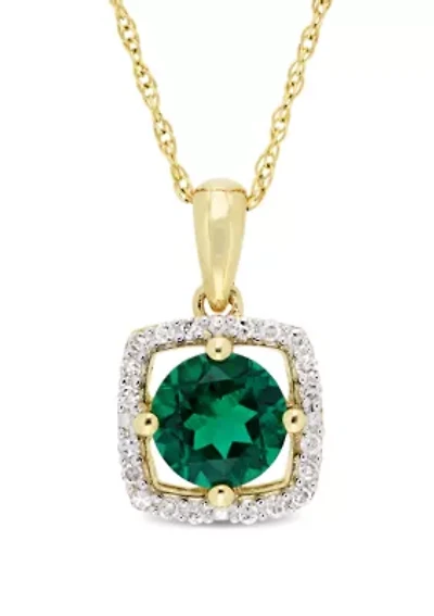 0.8 ct. t.w. Created Emerald and 0.1 ct. t.w. Diamond Floating Halo Pendant with Chain in 10K Yellow Gold