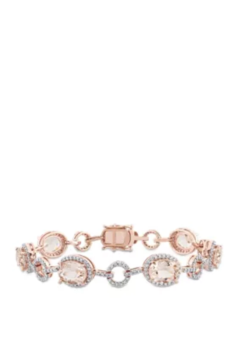 11.75 ct. t.w. Morganite and 1.5 ct. t.w. Diamond Halo Link Bracelet in 14k Rose Gold