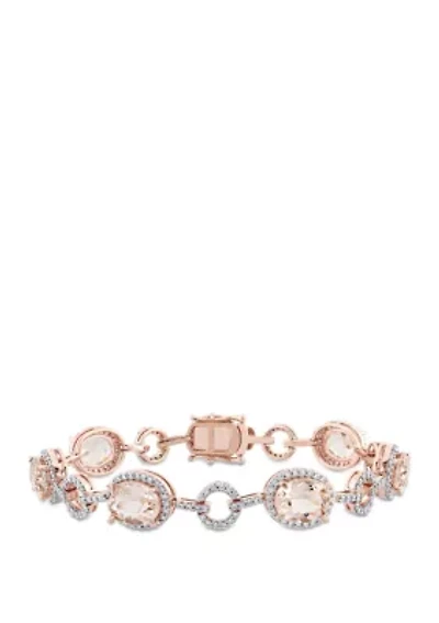 11.75 ct. t.w. Morganite and 1.5 ct. t.w. Diamond Halo Link Bracelet in 14k Rose Gold