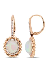 Ethiopian Blue-Hued Opal and 1/4 CT TW Diamond Halo Earrings in 14K Rose Gold