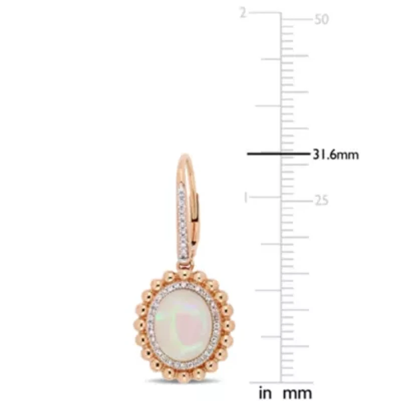 Ethiopian Blue-Hued Opal and 1/4 CT TW Diamond Halo Earrings in 14K Rose Gold