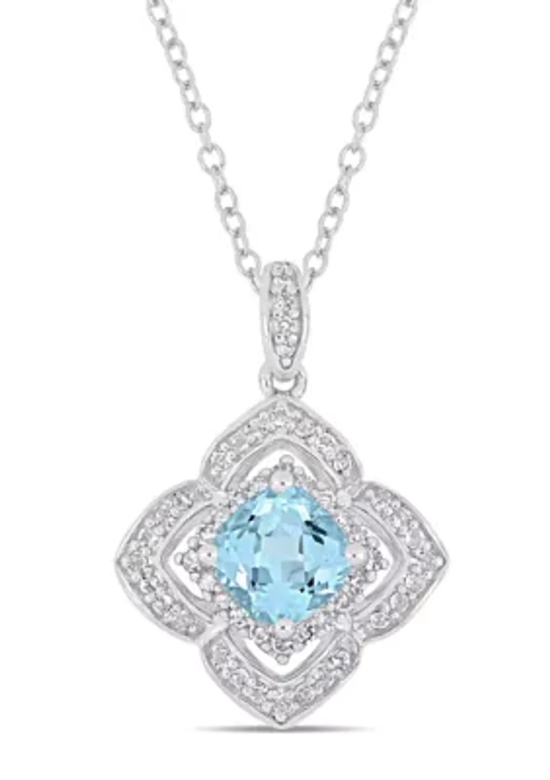 1.34 ct. t.g.w. Sky-Blue Topaz, White Topaz and 1/10 ct. t.w. Diamond Pendant with Chain in Sterling Silver