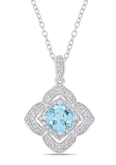 1.34 ct. t.g.w. Sky-Blue Topaz, White Topaz and 1/10 ct. t.w. Diamond Pendant with Chain in Sterling Silver