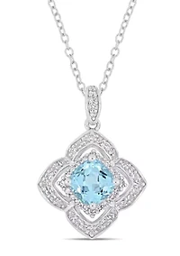 1.34 ct. t.g.w. Sky-Blue Topaz, White Topaz and 1/10 ct. t.w. Diamond Pendant with Chain in Sterling Silver