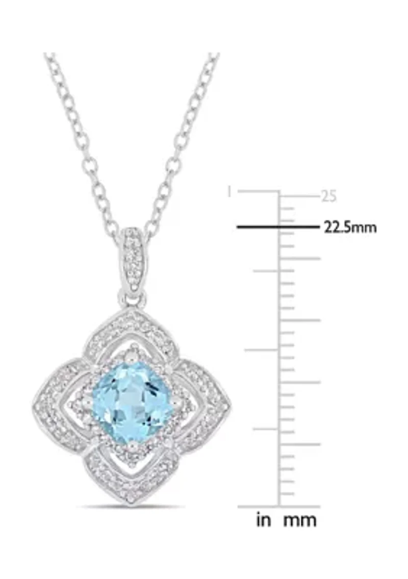 1.34 ct. t.g.w. Sky-Blue Topaz, White Topaz and 1/10 ct. t.w. Diamond Pendant with Chain in Sterling Silver