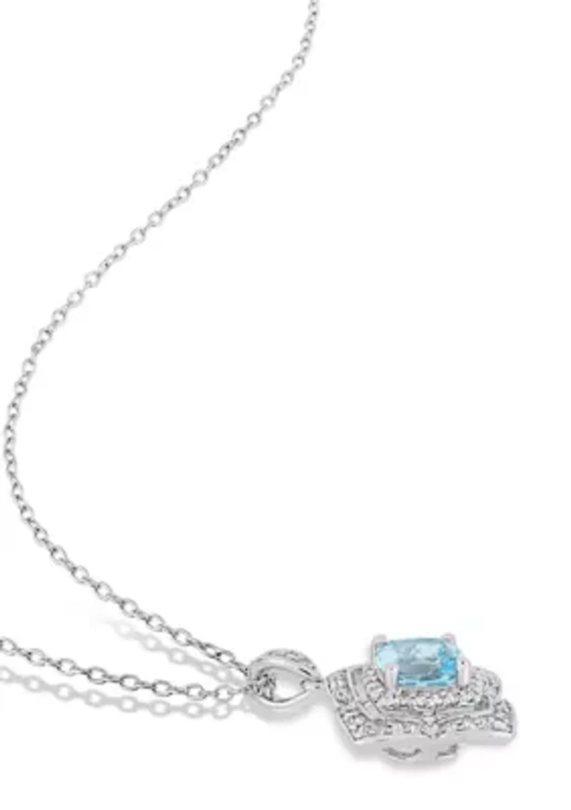 1.34 ct. t.g.w. Sky-Blue Topaz, White Topaz and 1/10 ct. t.w. Diamond Pendant with Chain in Sterling Silver