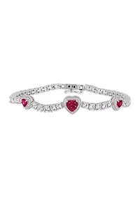 Lab Created 8.42 ct. t.g.w. Created Ruby and Created White Sapphire Stationed Triple Halo Heart Tennis Bracelet in Sterling Silver