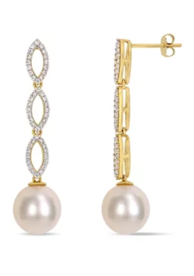 South Sea Cultured Pearl and 1/2 ct. t.w. Diamond Infinity Dangle Earrings in 14k Yellow Gold