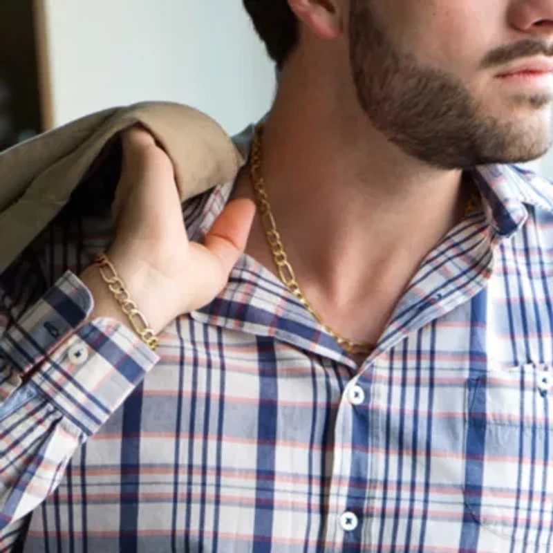 2-Piece Set of Men's Figaro Chain Necklace and Bracelet in 10K Yellow Gold, 20" & 9"