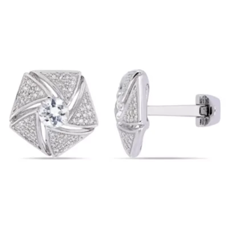 1/2 ct. t.w. Diamond and White Sapphire Cufflink in Sterling Silver