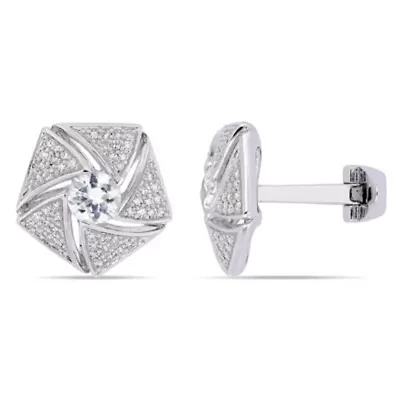 1/2 ct. t.w. Diamond and White Sapphire Cufflink in Sterling Silver
