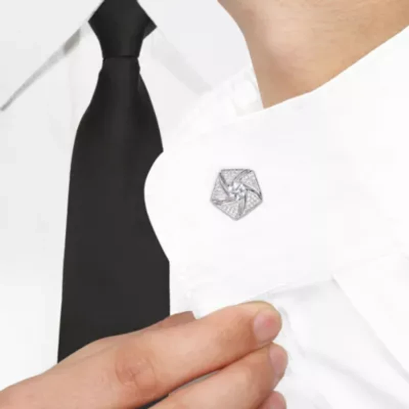 1/2 ct. t.w. Diamond and White Sapphire Cufflink in Sterling Silver