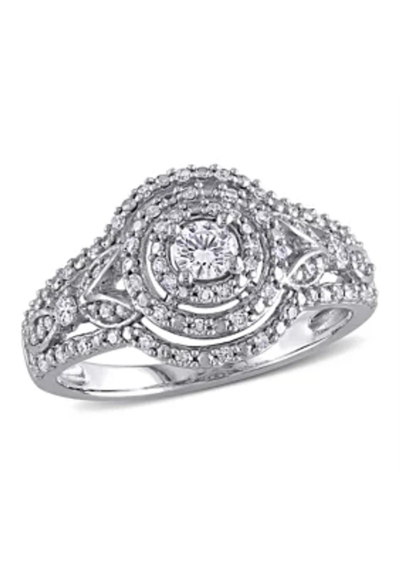 1/2 ct. t.w. Diamond Halo Cluster Engagement Ring 10k White Gold