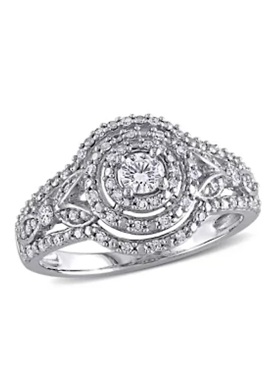 1/2 ct. t.w. Diamond Halo Cluster Engagement Ring 10k White Gold