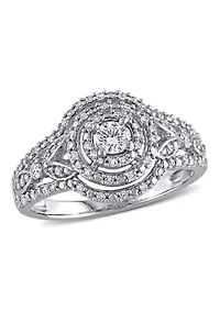 1/2 ct. t.w. Diamond Halo Cluster Engagement Ring 10k White Gold