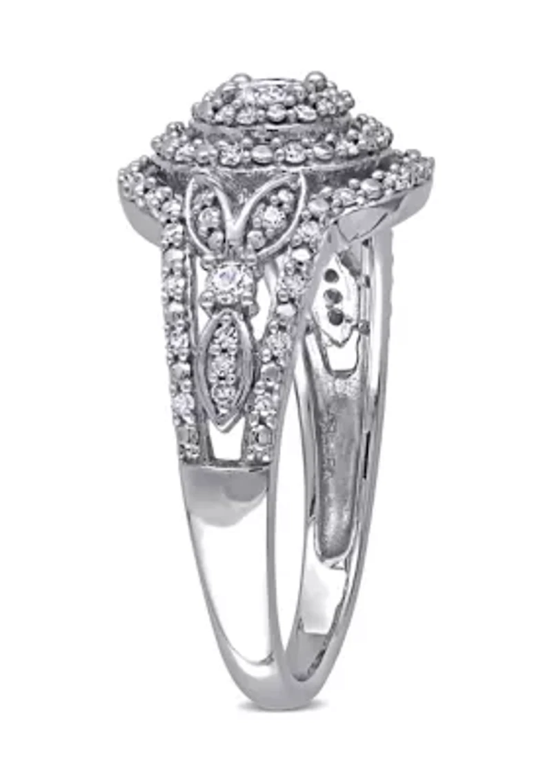 1/2 ct. t.w. Diamond Halo Cluster Engagement Ring 10k White Gold