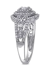 1/2 ct. t.w. Diamond Halo Cluster Engagement Ring 10k White Gold