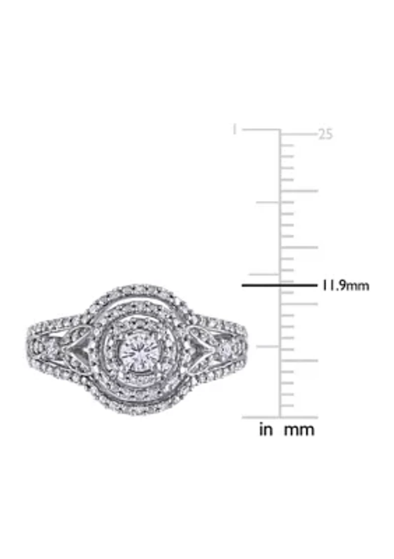 1/2 ct. t.w. Diamond Halo Cluster Engagement Ring 10k White Gold