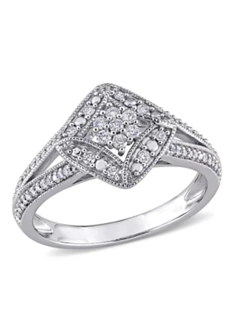 1/4 ct. t.w. Diamond Split Shank Floral Cluster Engagement Ring 10k White Gold