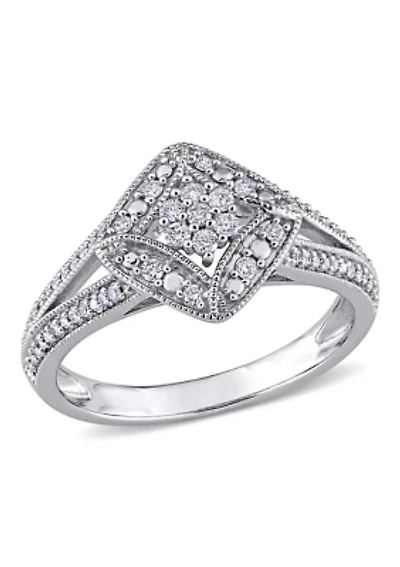 1/4 ct. t.w. Diamond Split Shank Floral Cluster Engagement Ring 10k White Gold