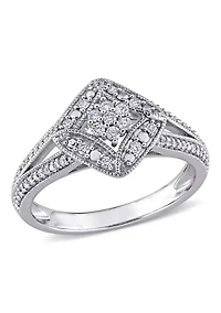 1/4 ct. t.w. Diamond Split Shank Floral Cluster Engagement Ring 10k White Gold
